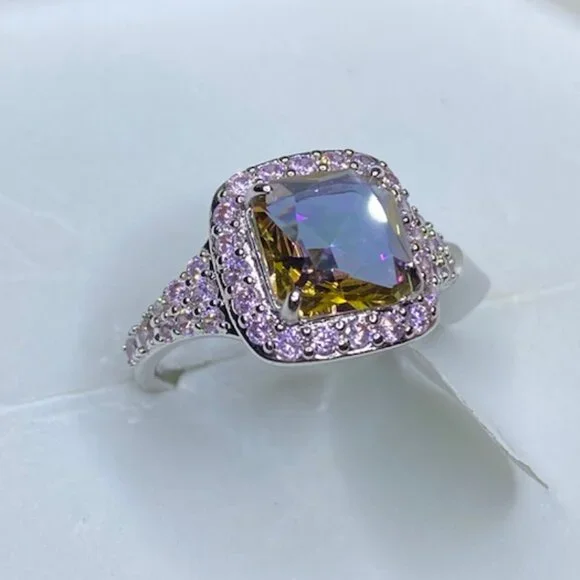 Yellow Rainbow Topaz Statement Ring RBP6657 Sparkling with Love Size 8 - Picture 5 of 6